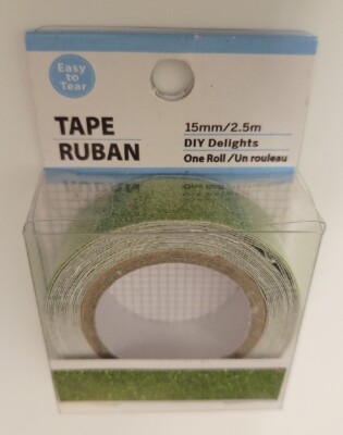 NEW! 1 ROLL: TAPE RUBAN (15MM/2.5M). GLITTERY-GREEN TAPE; GREAT FOR DECORATING.