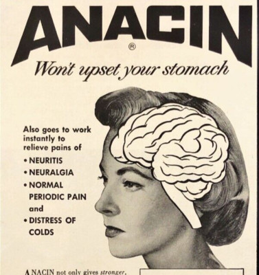 1956 Anacin Pain Relief for headaches Print Ad Neuritis Neuralgia Colds