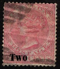 Ceylon 1888 Queen Victoria 2c on 4c Two on Four cents rose SG204 Used