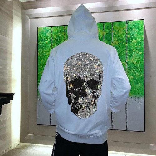 Neu Mode Strass Luxus Totenkopf Männer Hoodie Pullover warm dick Sweatshirt - Bild 2 von 19