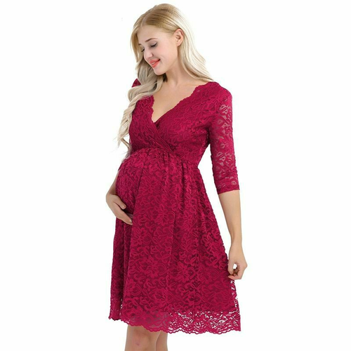Encaje Floral Vestido Para Embarazada señoras con cuello en V ropa formal  sexy ropa de maternidad | eBay