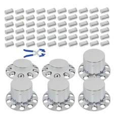 Front Wheel×2+ Rear Wheel×4 Chrome Hub Cap Kit 33mm Flat Head Lug Nuts