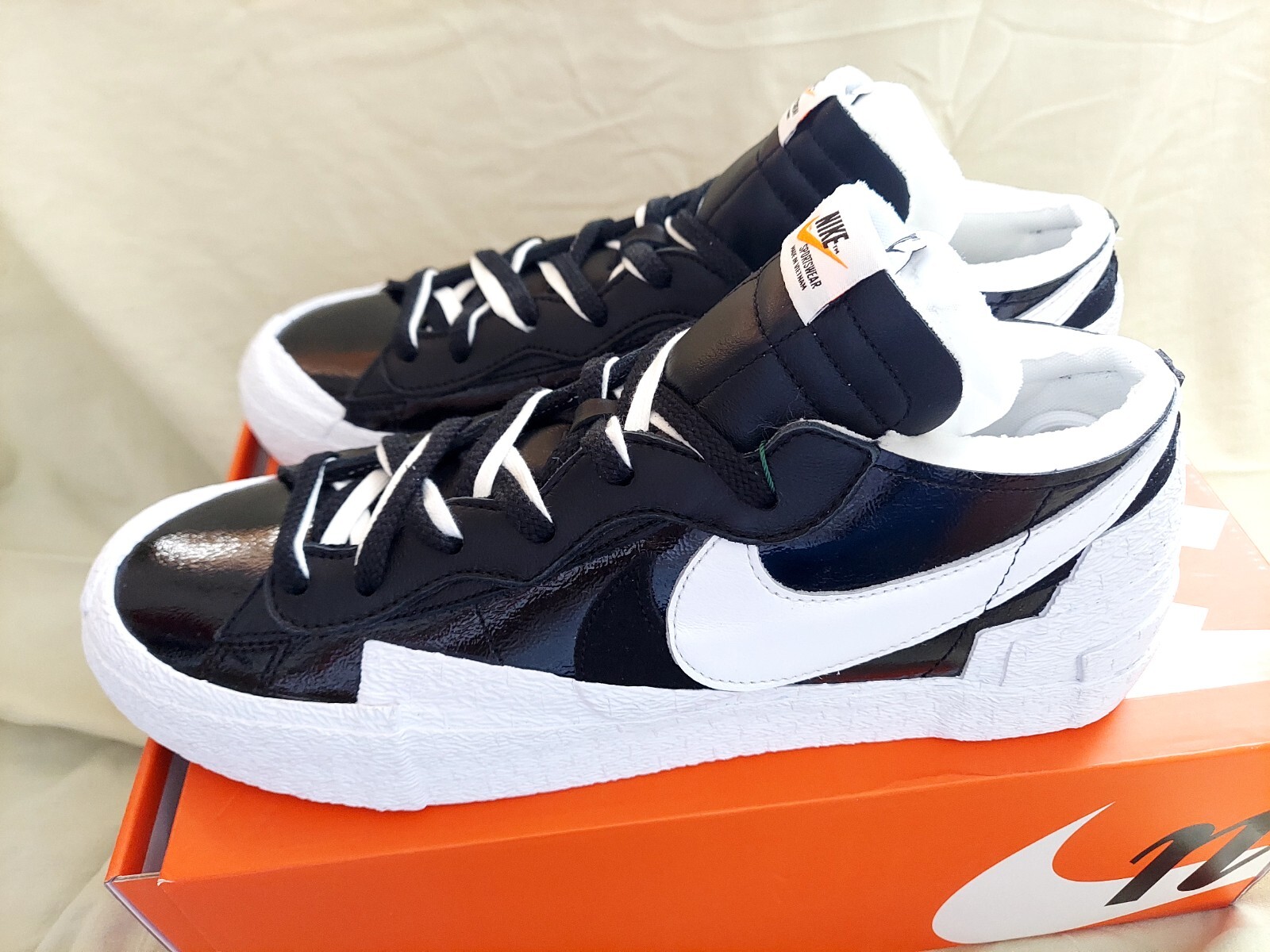 SACAI X NIKE Taglia 13 Nike Blazer Low x Sacai Nero Verniciato Pelle Chitose Abe ?Nuovo con scatola