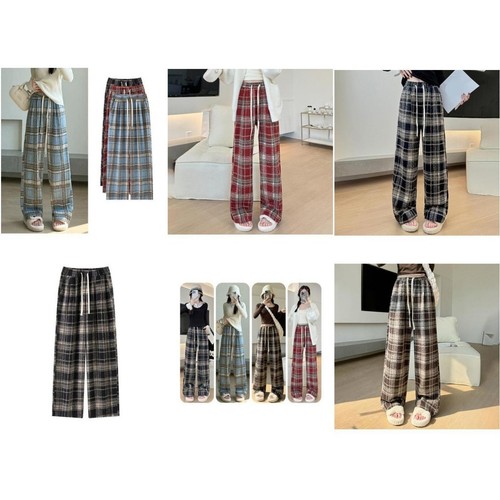 Simple Design Womens Plaid Trousers Everyday Loose Casual Pants Choice - Picture 12 of 16