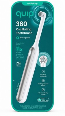 Quip 360 Oscillating Toothbrush Rechargeable w/ Traveling Case-White/Silver!