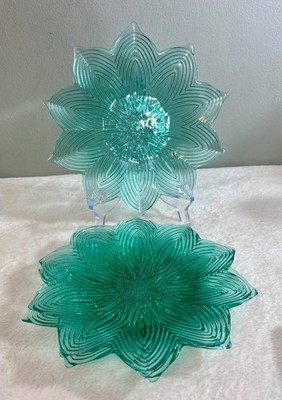 Turkish Art Stacking Glass Plates Shades of Turquoise/Teal Set of 3.