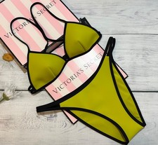 Victoria's Secret Archives Surf Scuba Triangle Bikini Set Green Black Trim