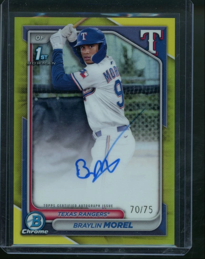 2024 Bowman Chrome Braylin Morel #CPA-BM Yellow Refractor Auto /75 Rangers