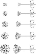 5 Pairs Extra Long Post Earrings 316L Stainless Steel Stud Earrings for Silver