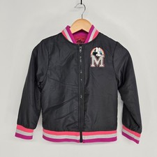 Disney Bomber Jacket Girls Size M 7-8 Black Minnie Mouse Unicorn Varsity Zip Up