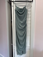 Windsor Slit Asymmetrical Spaghetti Strap Bodycon Dress Women Size X Small Green