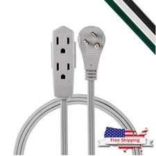 GE 3-Outlet Flat Extension Cord 3 Ft Grounded Extension Cord with Multiple Ou...