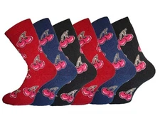 Ladies SHORT Cherry Design Winter Thermal boot shoe Socks 4-7 6pk