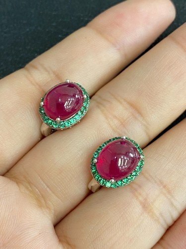 NATURAL RUBY CAB 8X10 GREEN NANO STERLING SILVER 925 RING EARRING PENDENTS - 第 5/14 張圖片