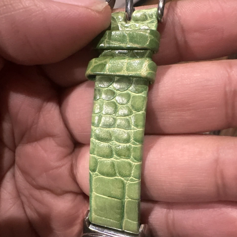 Reloj de mujer reliquia de trabajo con esfera de cristal fósil de cuero verde 34 mm ajuste 7,5 Foto 4 de 4