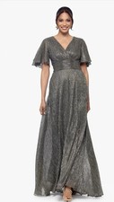 Betsy  Adam Women's Brown V-neck Flutter-sleeve Metallic Dress GSB Size 12 289
