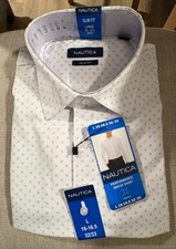 Nautica Slim Fit Men Performance Stretch Shirt White Print Pattern L 16-16.5 NWT