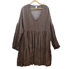 Anko Dress Womens A-line Size 18 Black Brown Long Sleeve V-Neck Knee Length