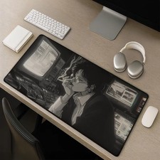 Cyberpunk Anime Desk Mat Retro Monochrome Gaming Desk Mat Mouse Pad Gaming