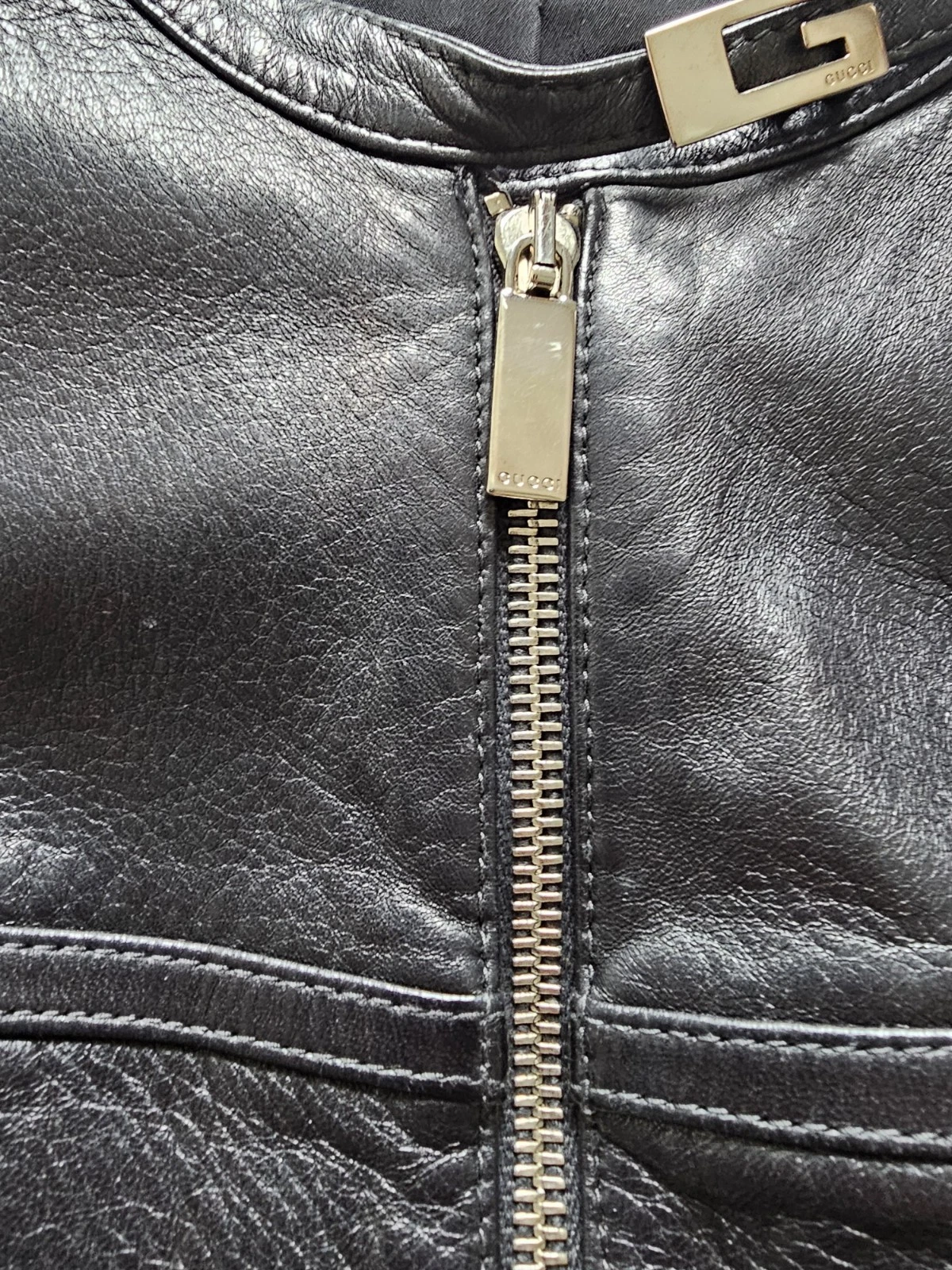 Giacca biker Gucci 1996 vintage Tom Ford donna pelle nera logo G IT46 Lrg