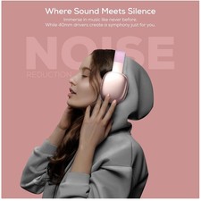 Bluetooth Over Ear Headphones - Noise Isolation - Pink