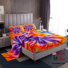  Tie Dye Bed Sheet Set Boho Spiral Sheets 3 Piece Bohemian Gypsy Twin Rainbow