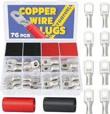 Tinned Copper Battery Cable Lugs Kit 76PCS Heat Shrink Tu Style: Tinned Copper