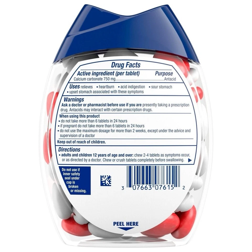 Paquete de 2 bocados masticables antiácidos Tums 750 fresas y crema extra fuertes  Foto 3 de 4