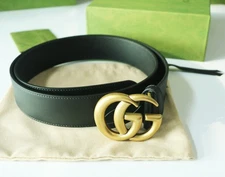 GUCCI  Black Leather Belt with Double GG Buckle 3.5cm width