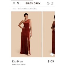 Birdy Grey Orange Rust One Shoulder Velvet Dress Size Large Bridal