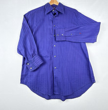 Robert Graham Men's Shirt Large Purple Striped Flip Cuff Long Sleeve Button Down