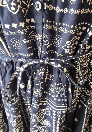 M&S Navy Paisley Print 3/4 Puff Sleeve Pure Cotton Tiered Maxi Dress Size 20 - Picture 8 of 16