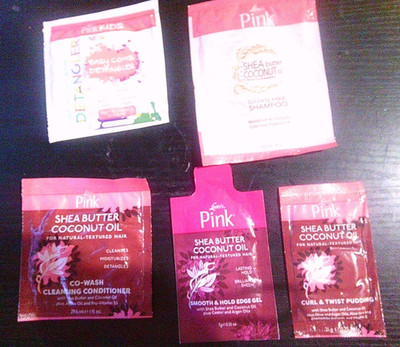 5 NEW PINK shea butter coconut oil hair care samples