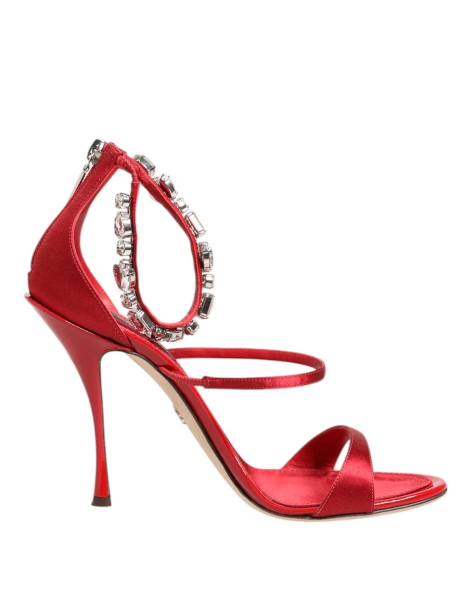 Dolce&Gabbana Women Red Sandals Viscose Crystal Strappy High Heel