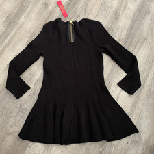 Catherine Malandrino Dress Women Small Black Ribbed Knit Pullover Zipper Sweater