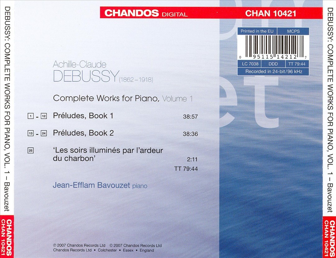 Jean-Efflam Bavouzet Debussy Complete Piano Works Vol 1 CD