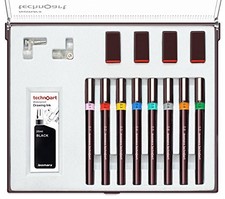 Technical Drawing Pen Set of 8 Black Ink Line...