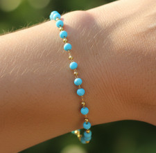 Turquoise Beaded Bracelet Gold Color Brass Chain Minimalist Boho Bracelet