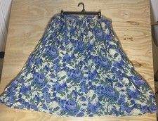 Vintage Orvis Maxi Skirt L Blue Purple Floral Cottagecore Boho Elastic Waist VTG