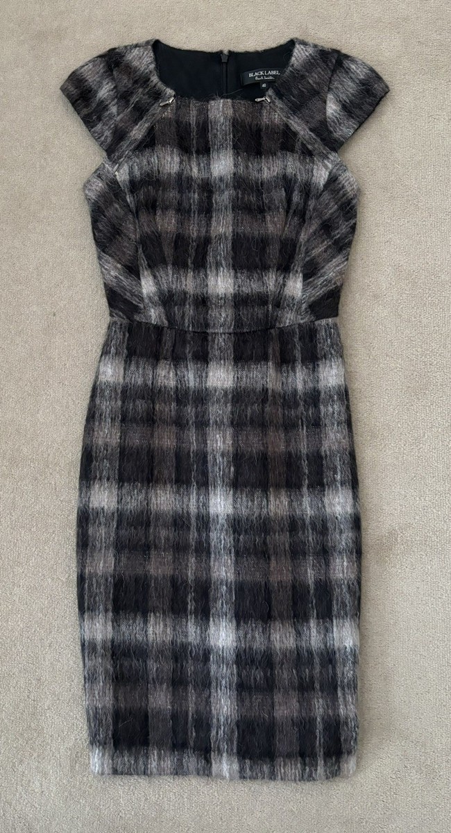 Paul Smith Black Label Brown Beige Check Brushed Wool Blend Dress Size 40 UK 8