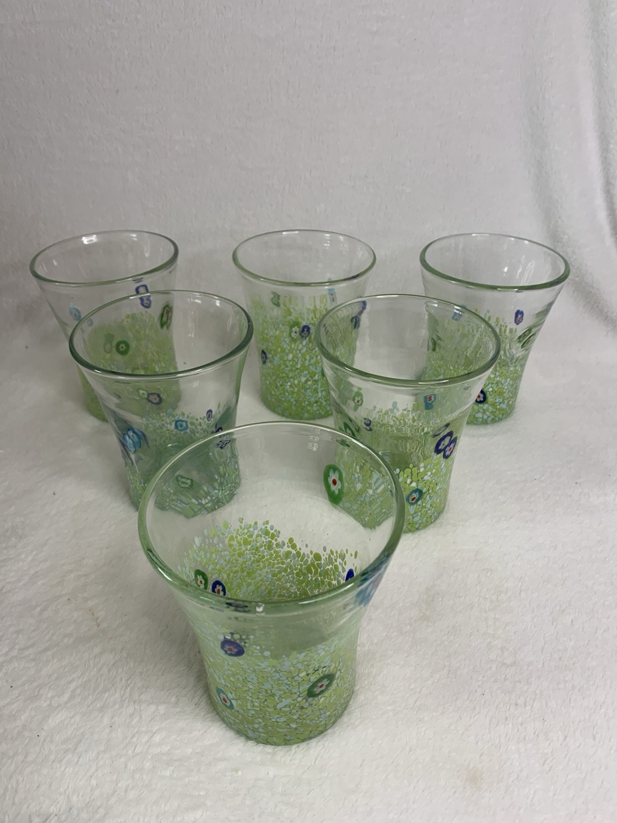  Amici Monet Green Double Old Fashion Hand Blown Glasses Set of 6