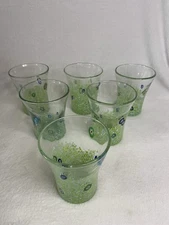  Amici Monet Green Double Old Fashion Hand Blown Glasses Set of 6
