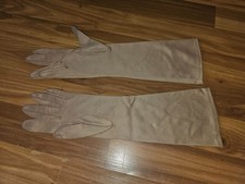Vintage Hansen Analon 50s 60s Tan Taupe Ladies Elbow Length Gloves Size 6.5