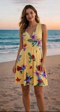 Sucrefas Dress Size 3XL See Measur Sleeveless Floral Yellow Cotton Blend Tie NEW