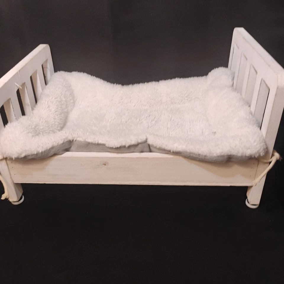 Cama para mascotas madera blanco polar pequeño perro gato conejo nuevo rústico recién nacido foto utilería Foto 2 de 4
