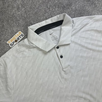 Nike Golf Polo Shirt Mens 2XL White Vapor Stripe Dri-FIT