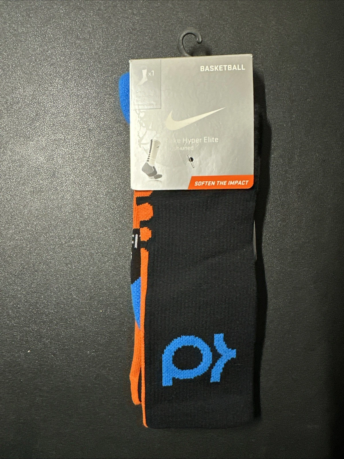New Rare Nike KD Hyper Elite Basketball Crew Socks Blue Orange- Large 8-12