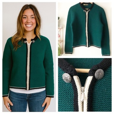 Vintage Alpine House Green Wool Zip Cardigan Jacket Made in W Germany Size Med