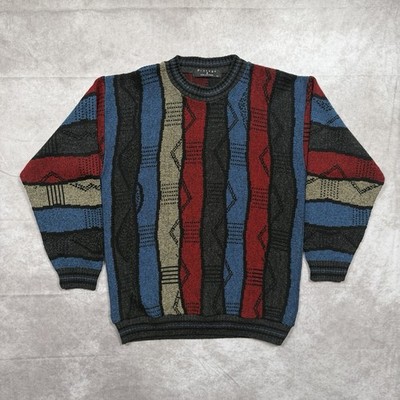 VTG Protege Collection 3D Knit Sweater Vintage Mens Large 90s Y2K Coogi USA Made