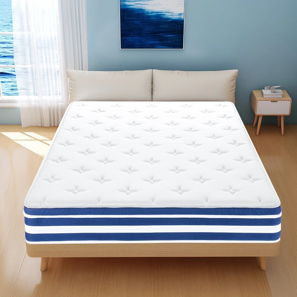 Colchón híbrido de gel de espuma viscoelástica y muelles internos de 10" 12" doble tamaño Queen King completo Foto 3 de 4